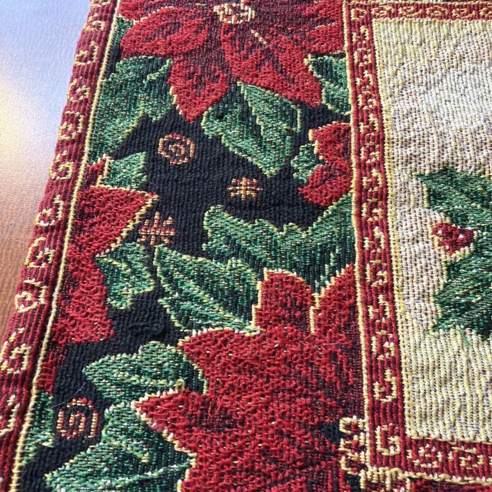 Vintage Christmas Tapestry Placemats Set Of 2 Holiday Cardinal Poinsettia Holly